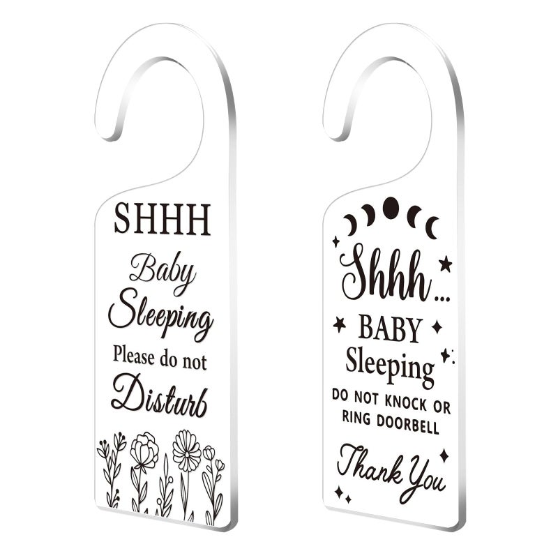 CHGCRAFT 2Pack Baby Sleeping Door Hands Hanger Sign Acrylic Notice Door Hanger Cute Baby Room Sign Handle Decorations Sign for Home Living room Bedroom Kindergarten Gift for Parents - Image 1